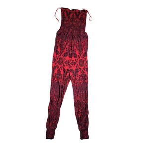 Free People Thinking Of You Paisley Smocked Jumpsuit Boho Wide Leg Women's M